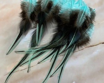 Light Aqua Blue Feathers Rooster Saddle Laced Feathers Blue Craft Feathers Aqua Feathers Real Feathers for Crafts 12PCS