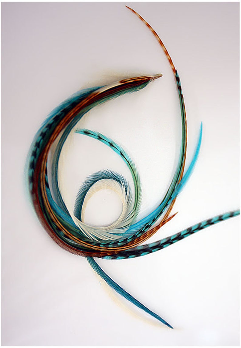 Diy Kit Bonded Tips Long Feather Hair Extensions Turquoise Etsy