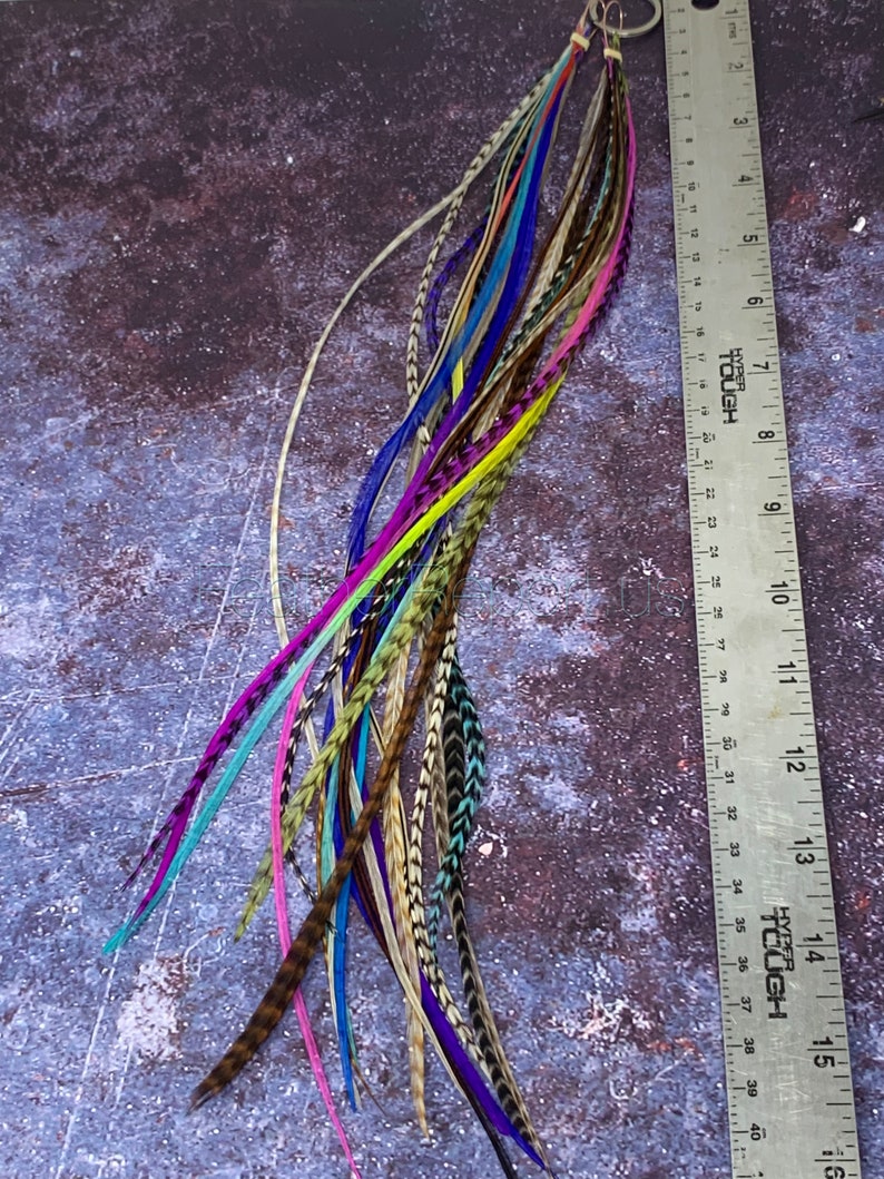 Long Feathers for Hair Extensions Rainbow Natural Mix of 20 Premium Quality XXL Hair Feathers Blues Purples Pinks Grizzly Solid 14to17inches