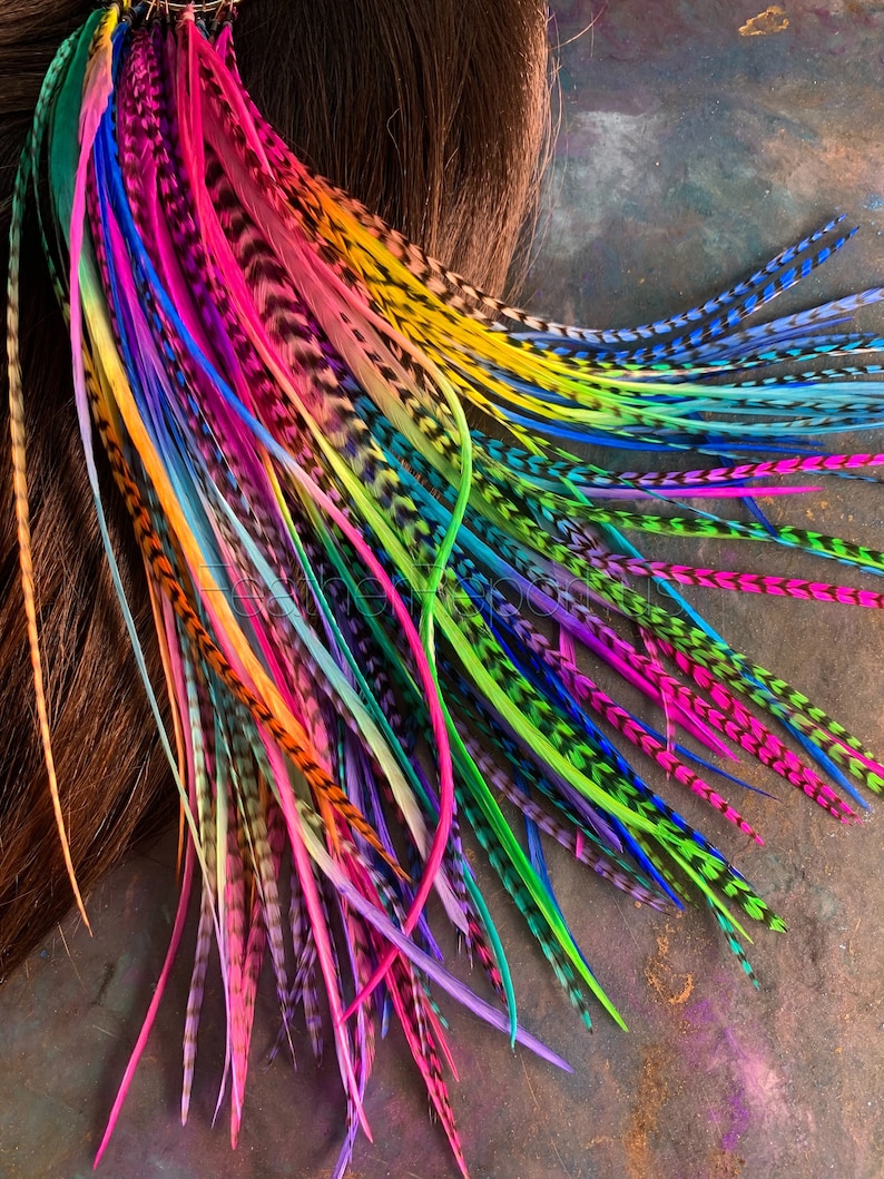 Bulk Hair Feathers Long Feather Hair Extensions Rainbow Wholesale Salon Feather Extensions Colored Rooster Feathers Florida OOAK 100pcs