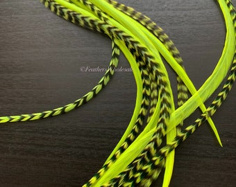 Chartreuse Long Feather Hair Extensions DIY Hair Feathers Kit with Beads Chartreuse Feather Extensions Hair Accessories x10