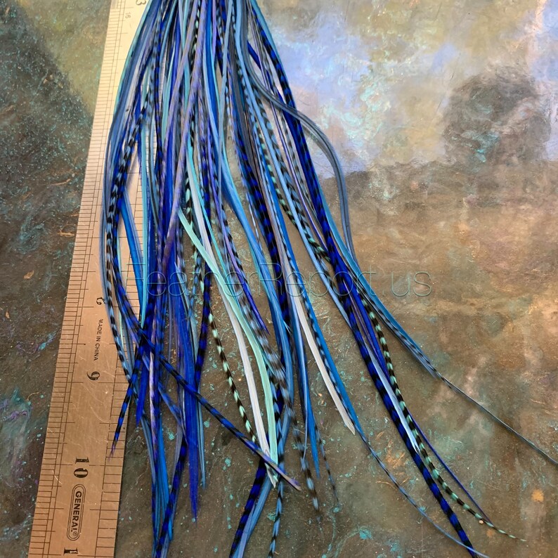 Long Thin Blue Hair Feather Extensions Bulk Super Skinnies Extreme Blue 50Pack Real Rooster Feathers