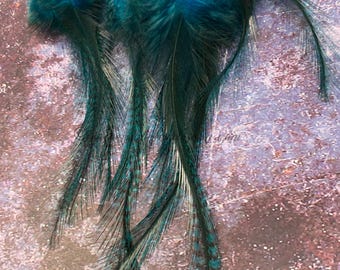 Teal blue green coq rooster feathers for crafts fly fishing feathers speckled craft feathers 13