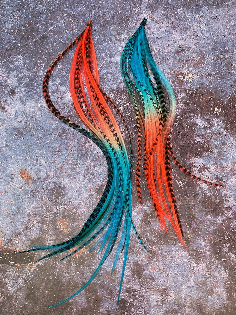 Poppy Red Turquoise Feather Hair Extensions Salon Feathers for Etsy