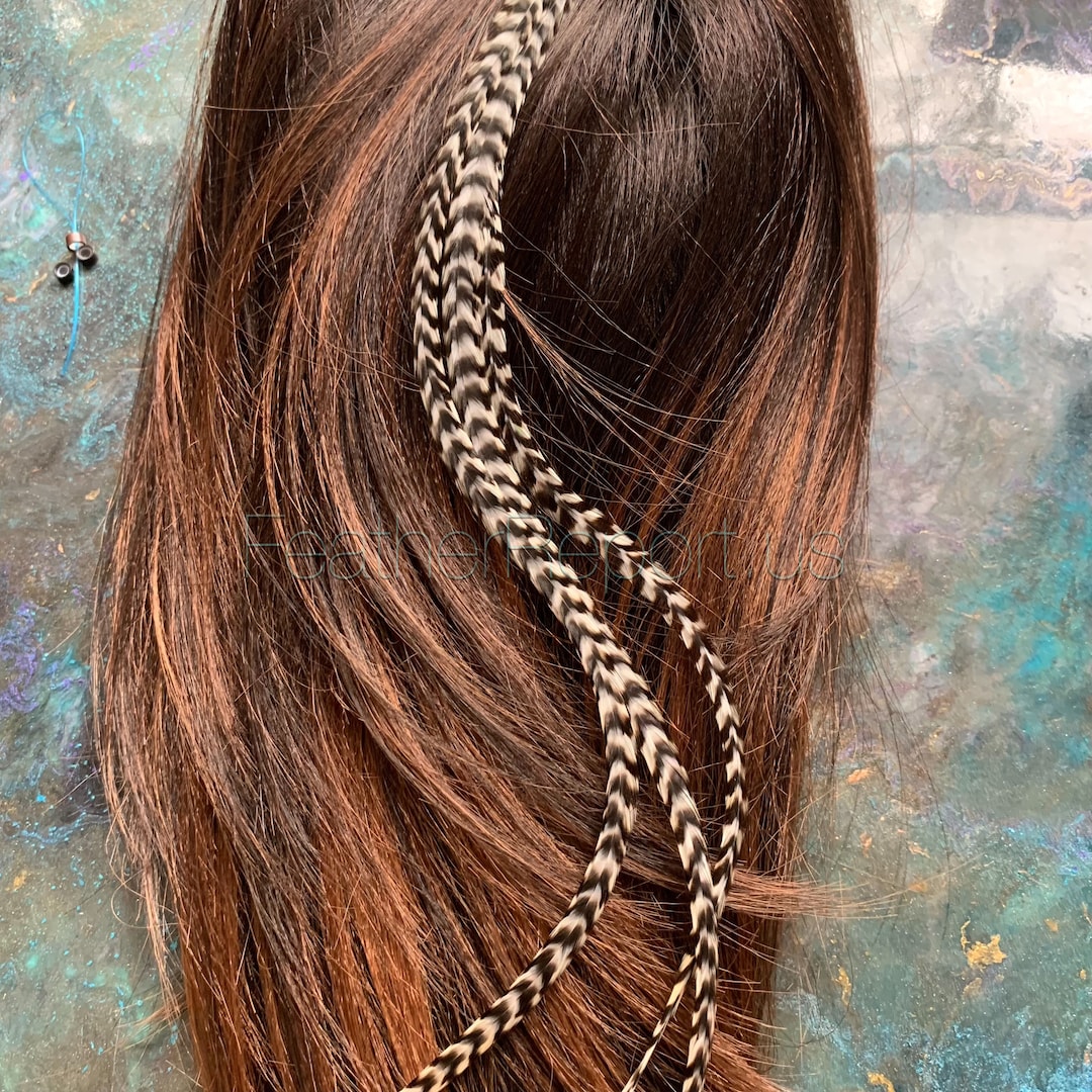 Long Grizzly Feather Hair Extensions 18inch Wide Thick Natural Real
