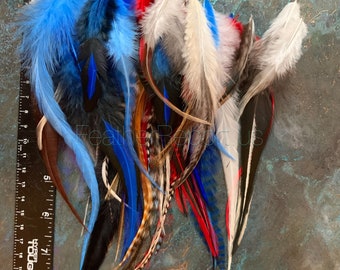 Red White Blue Craft Feathers America Colors with Natural Feathers for Pet Accessories and Fly Tying Crafts Supplies 50PC