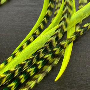 Chartreuse Long Feather Hair Extensions DIY Hair Feathers Kit with Beads Chartreuse Feather Extensions Hair Accessories x10 image 6