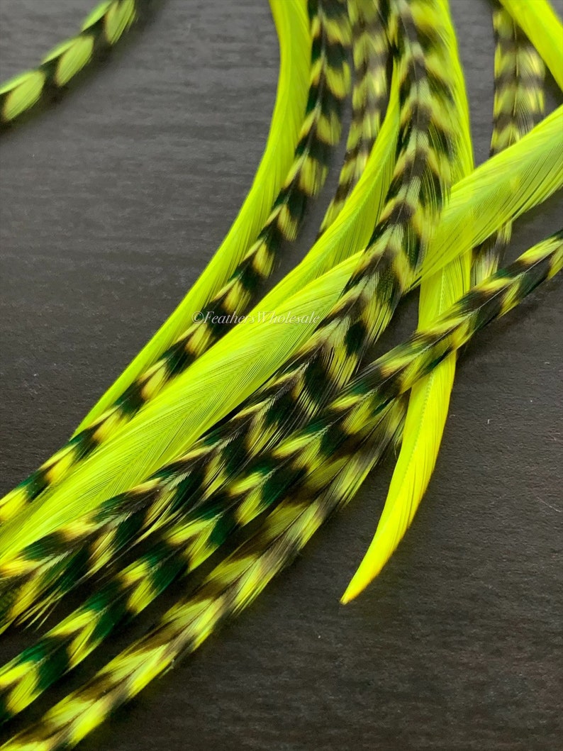 Chartreuse Long Feather Hair Extensions DIY Hair Feathers Kit with Beads Chartreuse Feather Extensions Hair Accessories x10 image 6