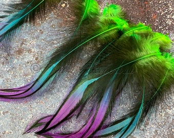 Peacock Blue Green Purple Craft Feathers 12 Creative Color Rooster Hackle Feathers for Dream Catchers Arranging in Vases & Misc Art Projects