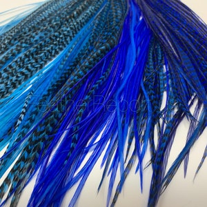 Blue Feather Hair Extensions Long Rooster Feathers for Hair Crafts Fishing Hatmaking Bright Blue Feather Extensions DIY Kit with Beads 10PCs image 8