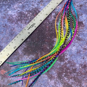 Hair Feathers Rainbow Hair Accessories Long Feather Hair Extensions Rainbow Colored Real Rooster Feather Extensions DIY Kit image 2