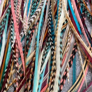 Long Hair Feathers Coral Teal Turquoise Feather Extensions Boho Hair 20Pack (8to14inch)