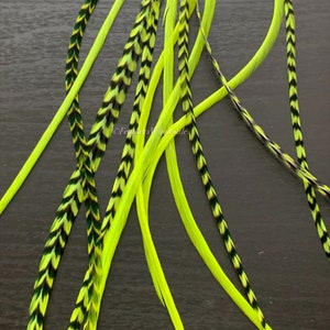 Chartreuse Long Feather Hair Extensions DIY Hair Feathers Kit with Beads Chartreuse Feather Extensions Hair Accessories x10 image 2