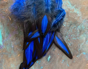 Small Blue Feathers Blue Laced Feather Crafting Plumes Blue Craft Feathers Black and Blue Narrow Tapered Blue Feathers for Crafts 12 PCS