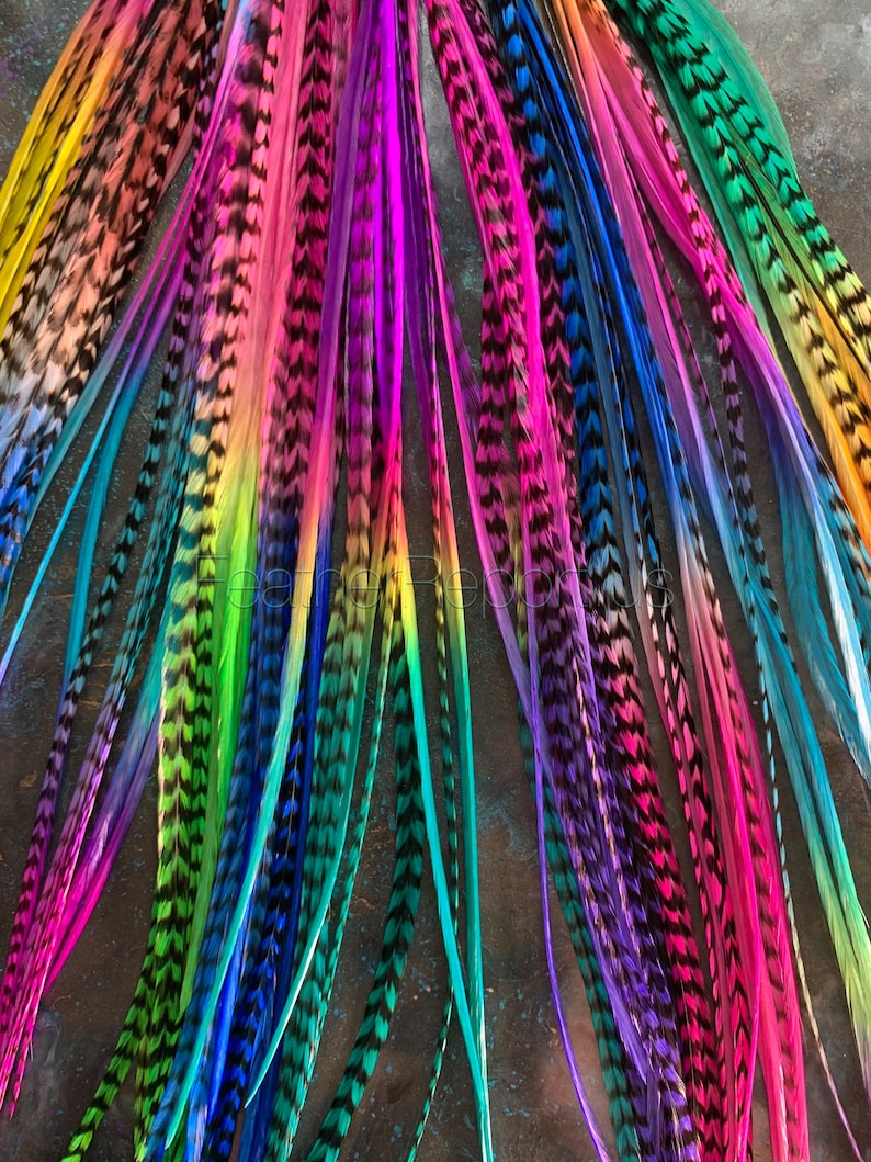Bulk Hair Feathers Long Feather Hair Extensions Rainbow Wholesale Salon Feather Extensions Colored Rooster Feathers Florida OOAK 100pcs