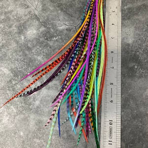 50 Rooster Hair Feathers – Long Real Feather Extensions for Hair, Jewelry Making, Fly Tying, Crafts – Rainbow & Natural Mix