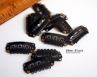 28MM Black Wig Clip Hair Weft Clips for Hair Extension Black Hair Clips Small Clips Black With Rubber Silicone Grip 10 Pieces