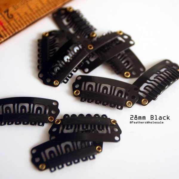 28MM Black Wig Clip Hair Weft Clips for Hair Extension Black Hair Clips Small Clips Black With Rubber Silicone Grip 10 Pieces