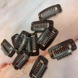 32MM Hair Extension Clips: Snap Weft Clip with Silicone - 10 Pcs Dark Brown