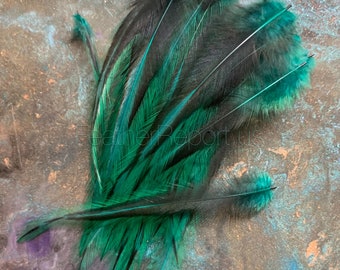 Ivy Green Small Laced Rooster Cape Hackle Feathers for Crafts 2to4inch Small Green Craft Feathers 24 pcs