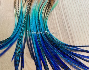 Bulk Feather Extensions Ombre Brown Blue Aqua Long Hair Feathers Wholesale Price Salon Accessories for Hair 50 Rooster Feathers