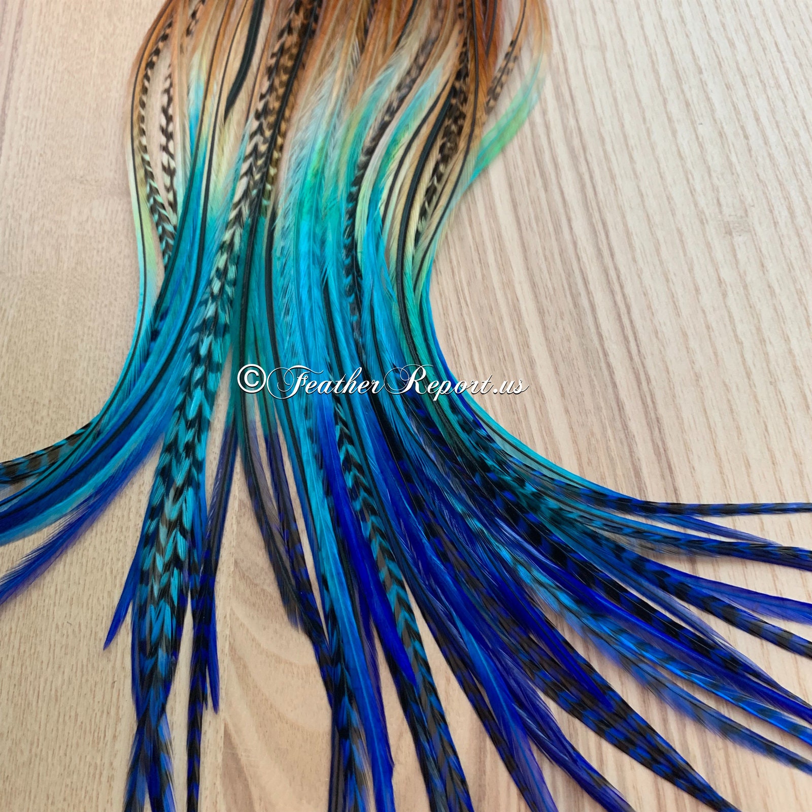 Feather Extensions Ombre Brown Aqua Hair | Etsy
