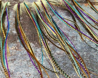 Hippie Accessory Hair Feather Extension Kit Blue Violet Aquamarine Turquoise Natural Colored Feather Extension Bonded Plume Hair Extension