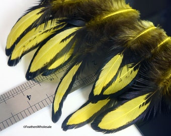 Yellow Craft Feathers FL Lemon Yellow Feathers for Crafts Earring Feathers Yellow and Black Feathers Laced Hen Saddle 12PCS