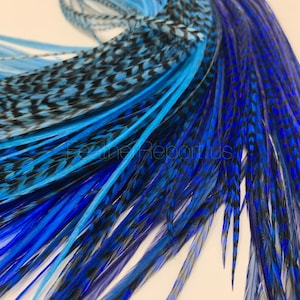 Blue Feather Hair Extensions Long Rooster Feathers for Hair Crafts Fishing Hatmaking Bright Blue Feather Extensions DIY Kit with Beads 10PCs image 7