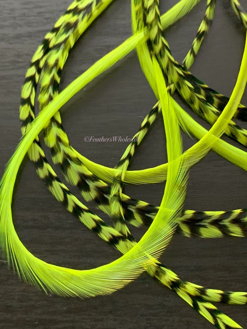 Chartreuse Long Feather Hair Extensions DIY Hair Feathers Kit with Beads Chartreuse Feather Extensions Hair Accessories x10 image 8