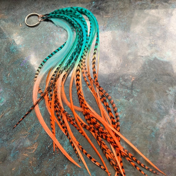 Turquoise Orange Long Hair Feathers Wholesale Bulk Rooster Feather