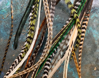 Extensiones de plumas de gallo anchas estilo boho para el cabello (20 unidades)