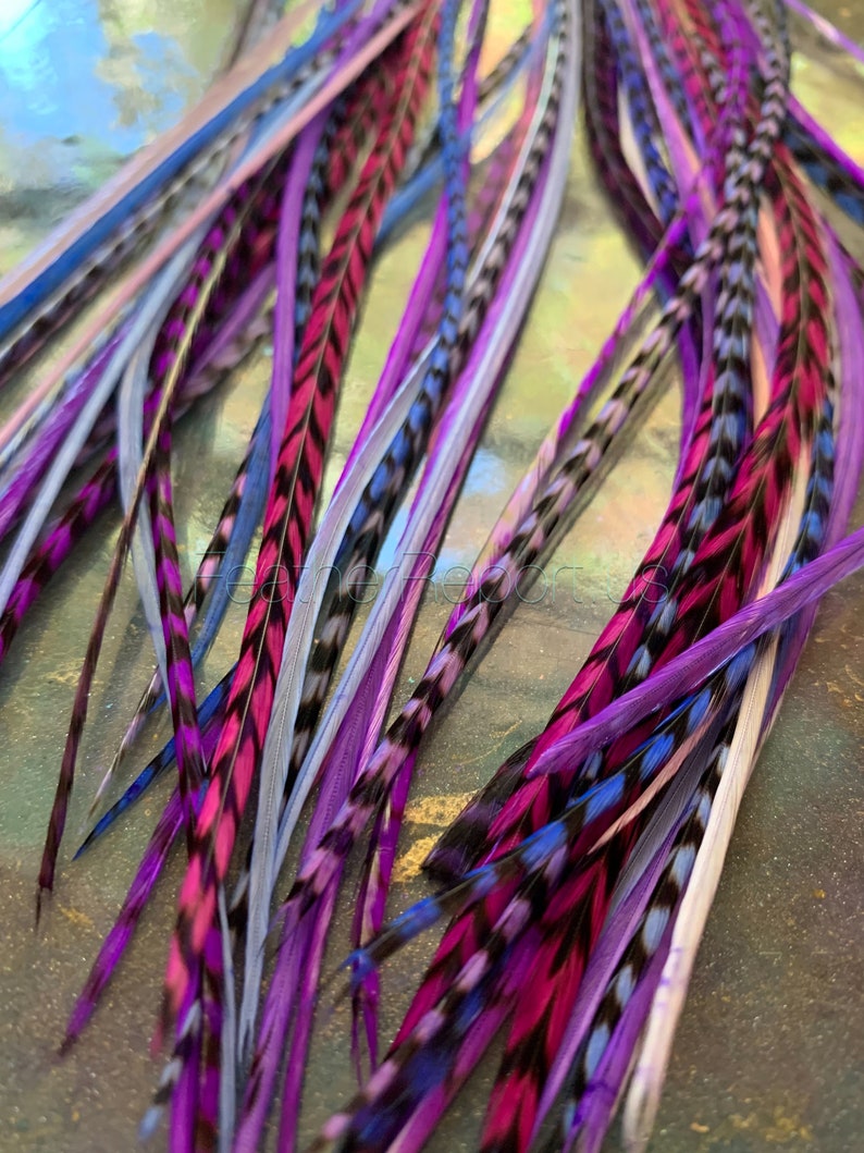 Purple Hair Feather Extensions Ultra Violet Purple Feathers for Hair Women Hair Accessory Rooster Feather Hair Extensions 10 Pack