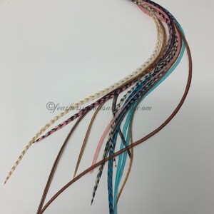 Feather Hair Extension Teal Coral Extra Long Real Rooster Feather Hair Extensions Bohemian Hair Gifts for Her Pack of 13