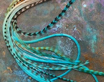 Boho Hair Accessories 10 Feather Hair Extensions Turquoise Blue Hair Feathers Diy Kit Beads Blue Rooster Feather Extensions Ombre Turquoise