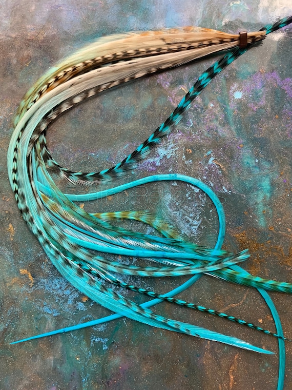 Boho Hair Accessories 10 Feather Hair Extensions Turquoise Blue Hair  Feathers Diy Kit Beads Blue Rooster Feather Extensions Ombre Turquoise 