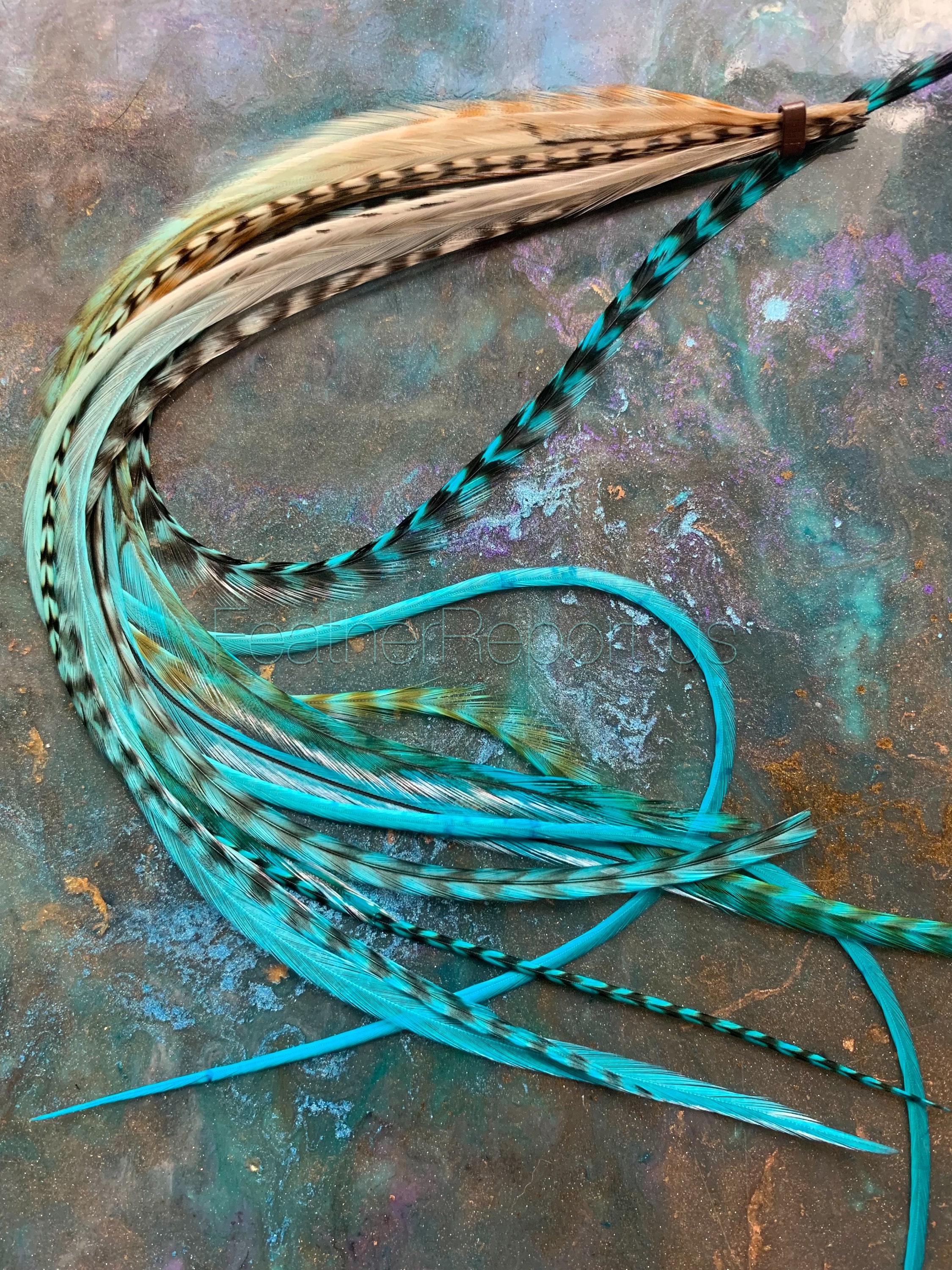 Ombre Hair Feathers Bulk Pack of 40 Turquoise Dipped Rooster