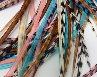 Long Rooster Feather Hair Extensions: Whiting Hackle, Assorted Colors