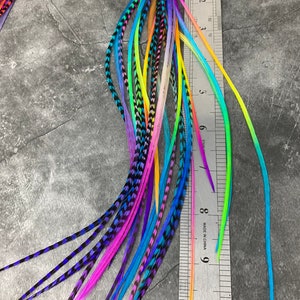 Hair Feathers Rainbow Hair Accessories Long Feather Hair Extensions Rainbow Colored Real Rooster Feather Extensions DIY Kit 20 8-11" / NO Beads