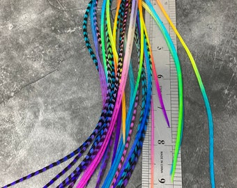 Hair Feathers Rainbow Hair Accessories Long Feather Hair Extensions Rainbow Colored Real Rooster Feather Extensions DIY Kit