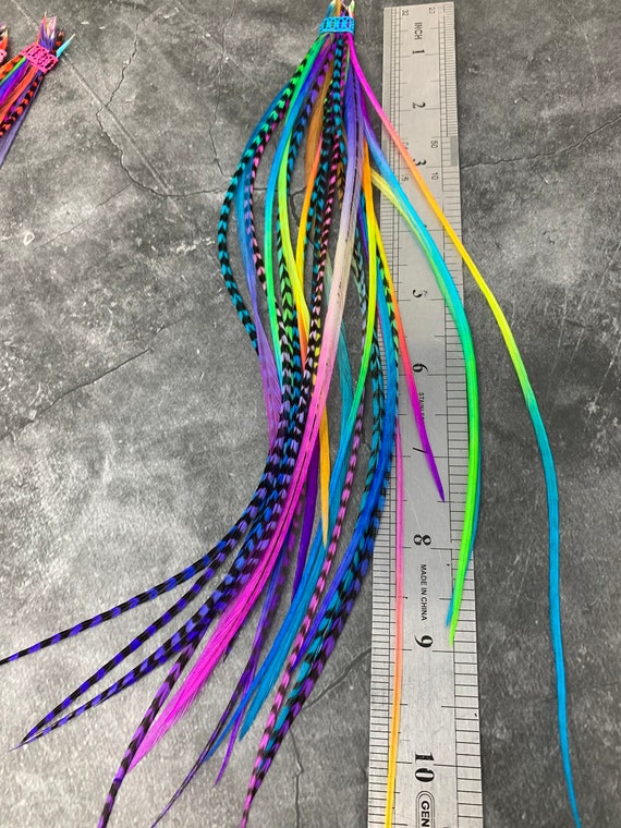 Hair Feathers Rainbow Hair Accessories Long Feather Hair Extensions Rainbow  Colored Real Rooster Feather Extensions DIY Kit 