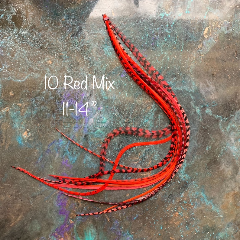 Red Hair Feathers Accessories for Long Hair Cherry Red Bright Light Crimson Real Feather Extensions Red Hair Accessories for Women 10pcs