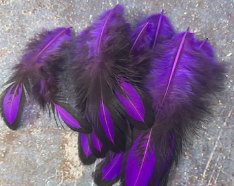 Violet Purple Hen Feathers Laced Craft Feather Supplies Small Purple Feathers DIY Wedding Millinery Hat Feathers 12PCS