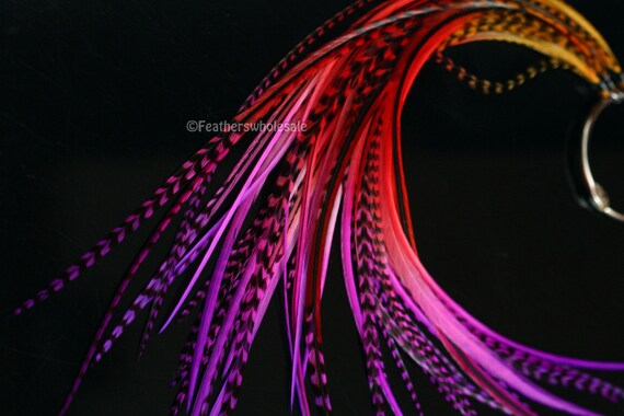 Rainbow Feather Hair Extensions Yellow Red Hot Pink Purple Etsy