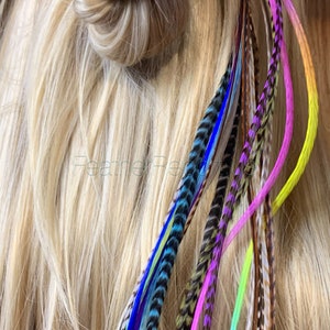 Long Feathers for Hair Extensions Rainbow Natural Mix of 20 Premium Quality XXL Hair Feathers Blues Purples Pinks Grizzly Solid 14to17inches