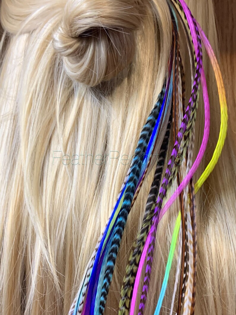 Long Feathers for Hair Extensions Rainbow Natural Mix of 20 Premium Quality XXL Hair Feathers Blues Purples Pinks Grizzly Solid 14to17inches