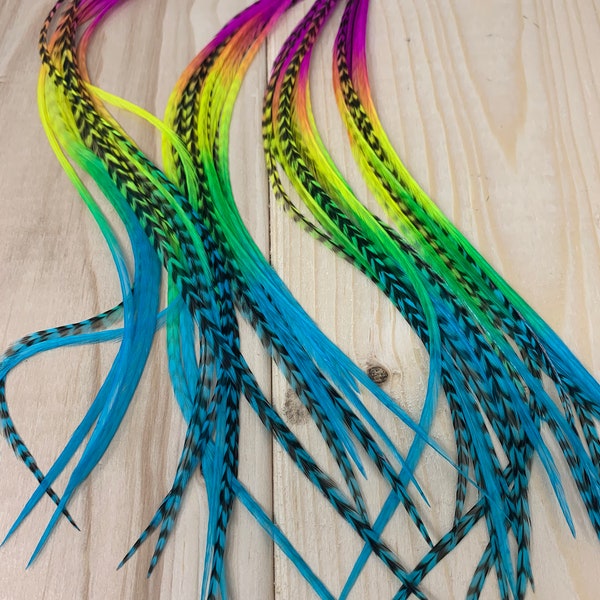 Rainbow Hair Extension Feathers Colorful Bright Colored Feather Hair Extensions Real Feather Hair Accessory Rainbow Feathers Rooster 10PCS