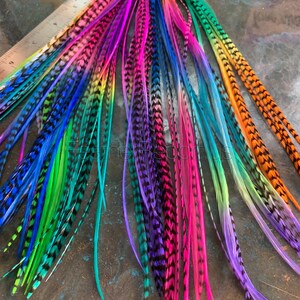 Bulk Hair Feathers Long Feather Hair Extensions Rainbow Wholesale Salon Feather Extensions Colored Rooster Feathers Florida OOAK 100pcs