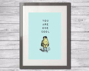 Printable Art Print - Cool Chick 8x10 Yellow and Blue