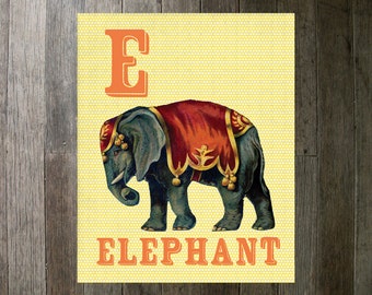 Nursery Art Print Printable  - E Elephant